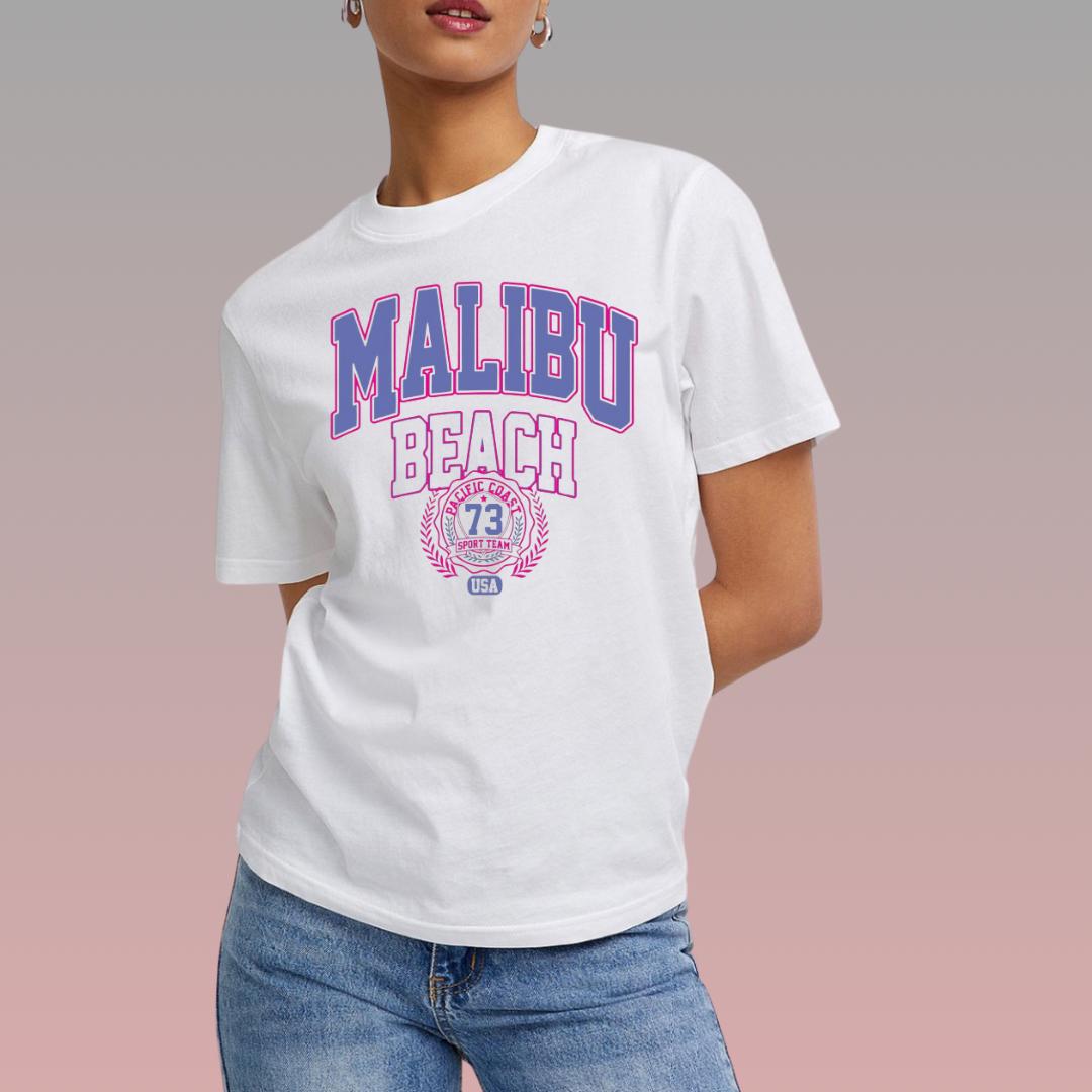 T Shirt Manga Corta Malibú Beach/ Blanco