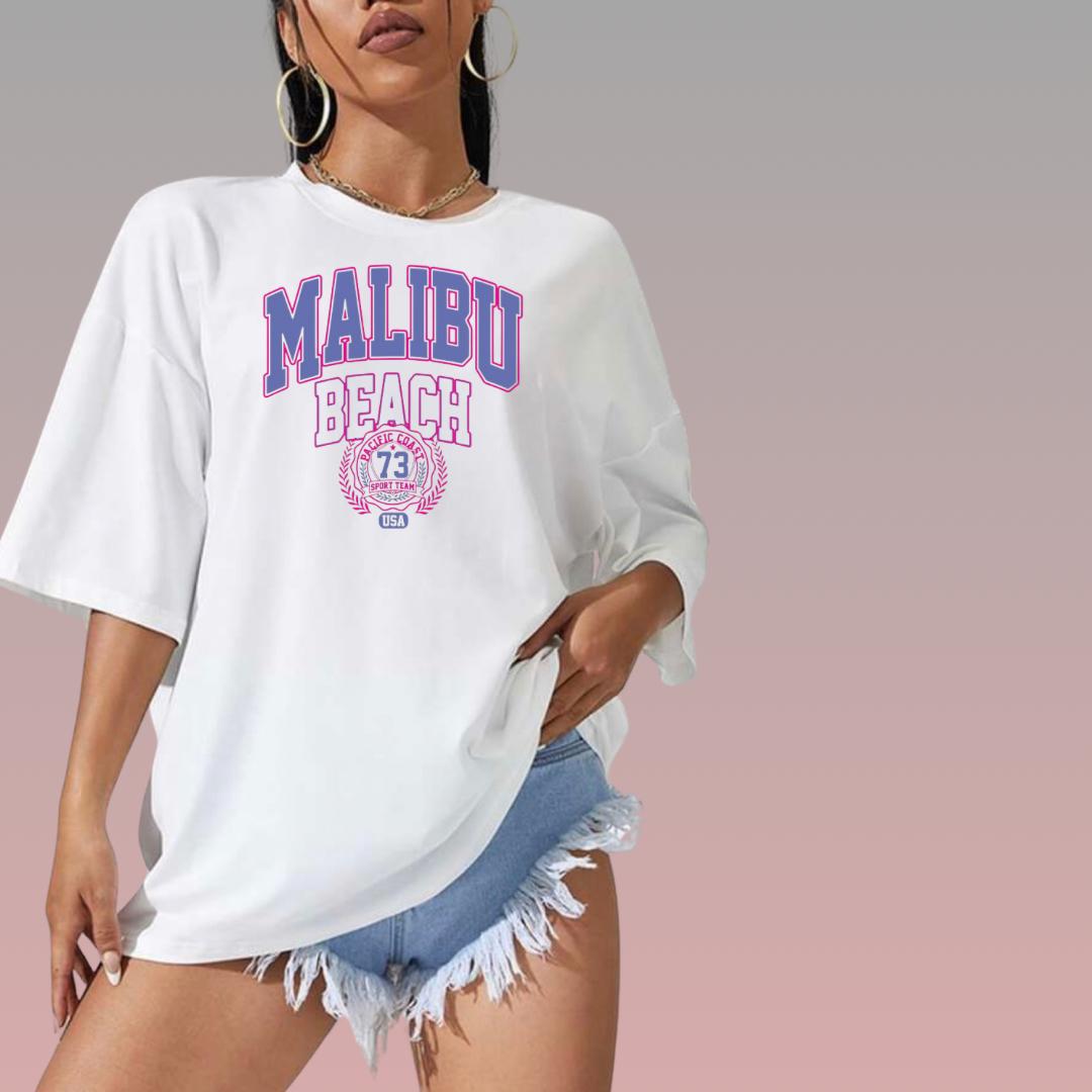 T Shirt Manga Corta de Mujer Malibú Beach/ Blanco