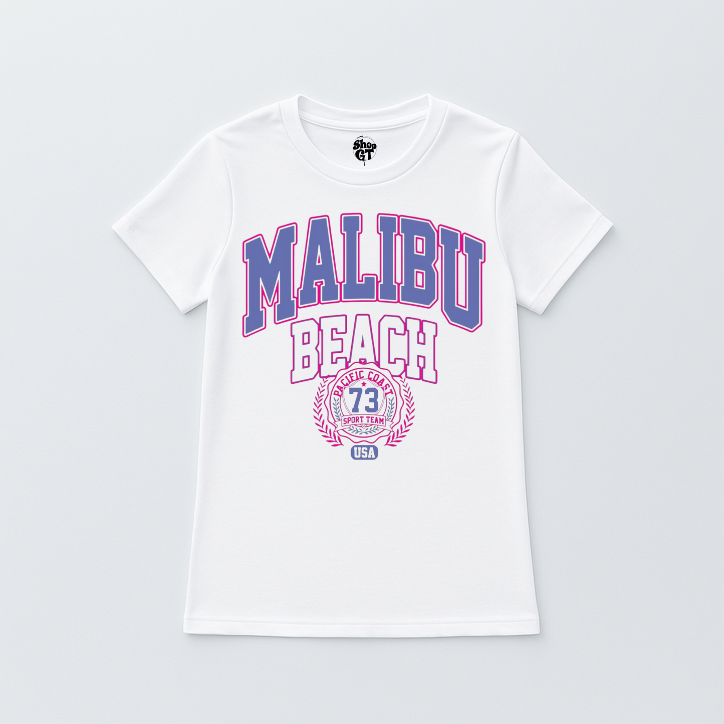 T Shirt Manga Corta de Mujer Malibú Beach/ Blanco