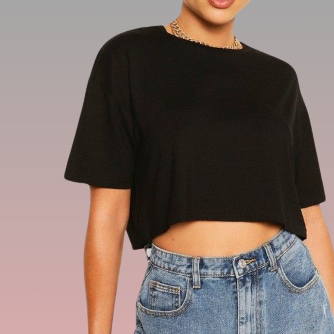 Crop Top Manga Corta/ Negro