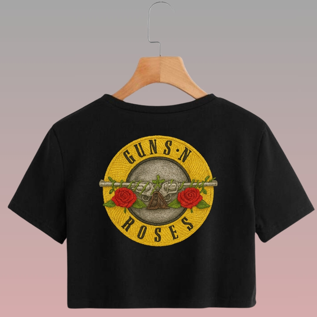 Crop Top Manga Corta Gun’s and Roses Estilo Bordado/ Negro