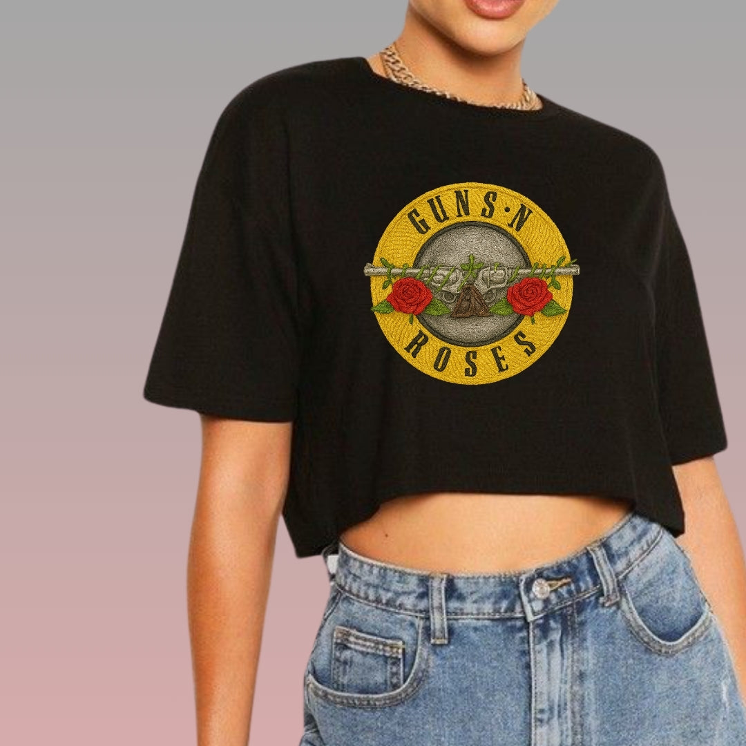 Crop Top Manga Corta Gun’s and Roses Estilo Bordado/ Negro