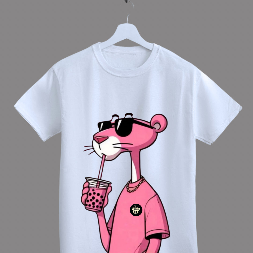 T Shirt Manga Corta Pantera Rosa Lentes/Blanco