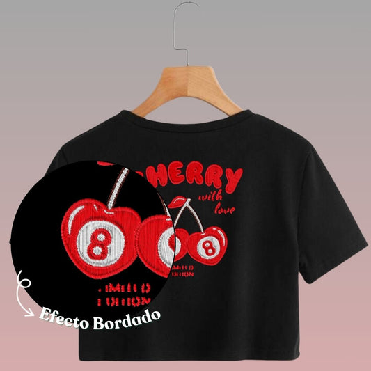 Crop Top Manga Corta Cherry 8 Con Efecto Bordado
