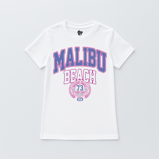 T Shirt Manga Corta de Mujer Malibú Beach/ Blanco