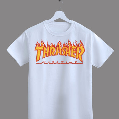 T Shirt Manga Corga Trasher Efecto Bordado / Blanco