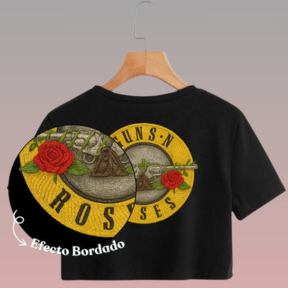 Crop Top Manga Corta Gun’s and Roses Estilo Bordado/ Negro