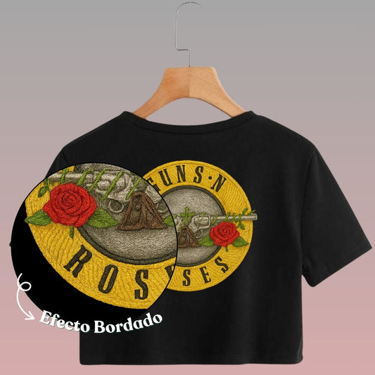 Crop Top Manga Corta Gun’s and Roses Estilo Bordado/ Negro