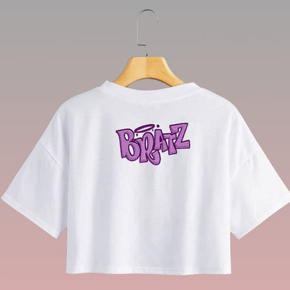 Crop Top Manga Corta Bratz Estilo Bordado/Blanco