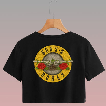 Crop Top Manga Corta Gun’s and Roses Estilo Bordado/ Negro