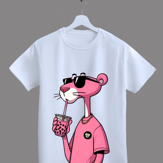 T Shirt Manga Corta Pantera Rosa Lentes/Blanco