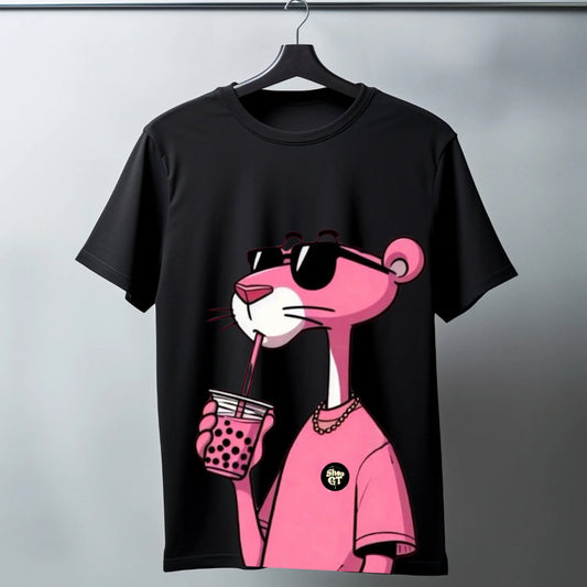 T Shirt Manga Corta Pantera Rosa Lentes/Negro
